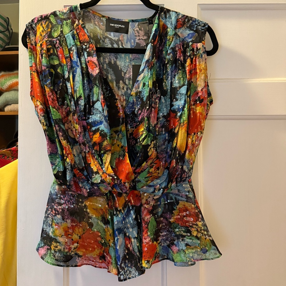The Kooples Snap Closure Crossover Peplum Blouse - size 1